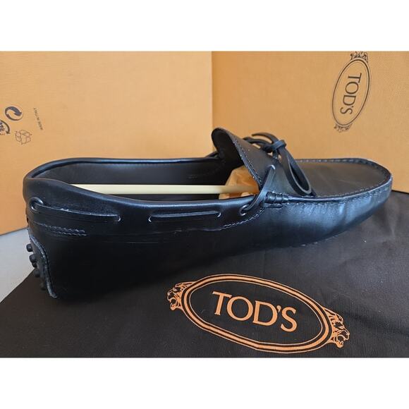 100% Auth Tod\'s Mens Laccetto City Gommino Black Leather Flats Uk7.5 Us8.5 main image 9
